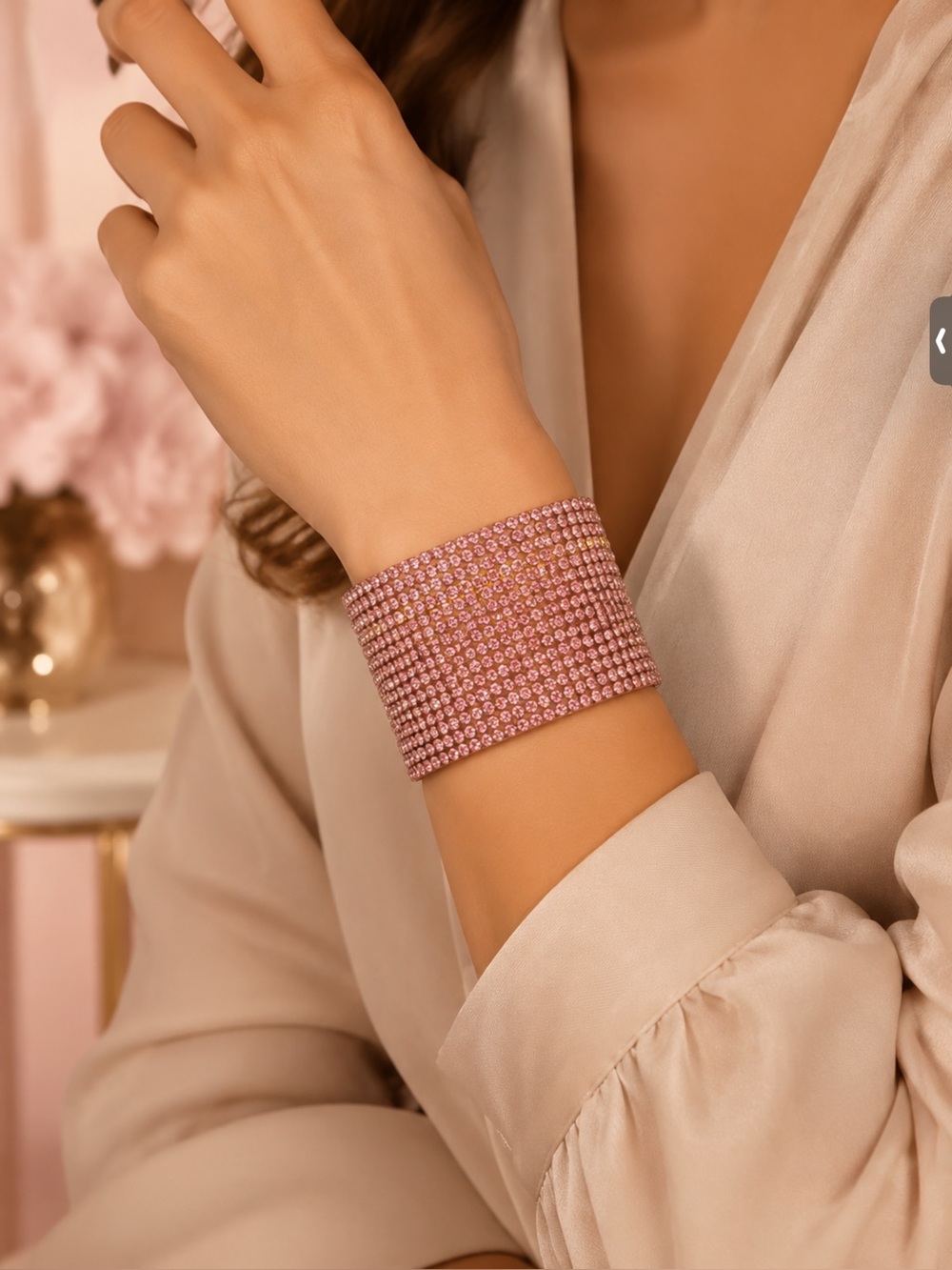 Pink Crystal Wide Cuff Bracelet - Unbranded